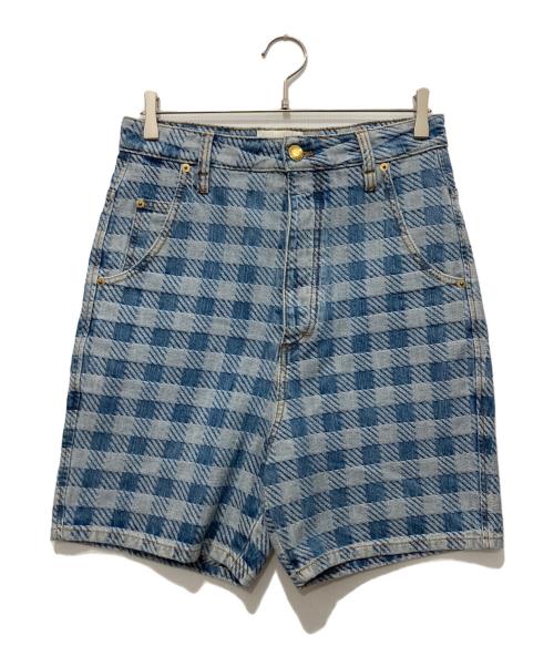 AMI Alexandre Mattiussi（アミアレクサンドルマテュッシ）AMI Alexandre Mattiussi (アミ アレクサンドル マテュッシ) チェックデニムショートパンツ インディゴ サイズ:Ｗ25の古着・服飾アイテム