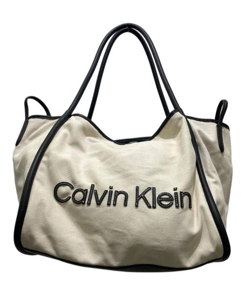 Calvin Klein（カルバンクライン）Calvin Klein (カルバンクライン) リゾート キャンバス トートバッグ アイボリーの古着・服飾アイテム