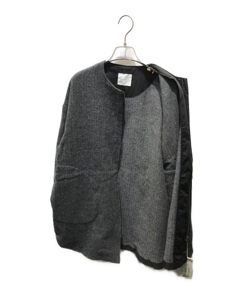 prit（プリット）prit (プリット) リサイクルウールシャギーピケ ノーカラーラウンドヘムZIPブルゾン グレー サイズ:onesizeの古着・服飾アイテム