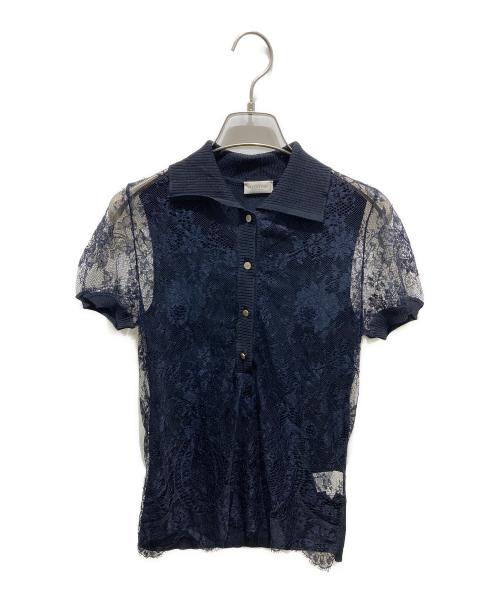 VALENTINO（ヴァレンティノ）VALENTINO (ヴァレンティノ) レース切替ニット ネイビー サイズ:記載無しの為実寸参照の古着・服飾アイテム