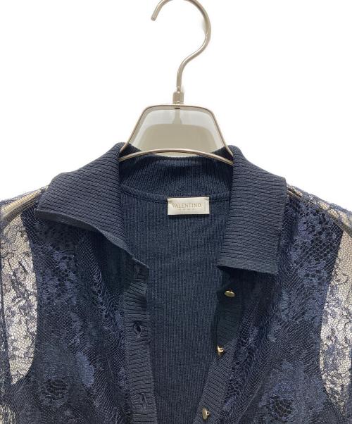 VALENTINO（ヴァレンティノ）VALENTINO (ヴァレンティノ) レース切替ニット ネイビー サイズ:記載無しの為実寸参照の古着・服飾アイテム