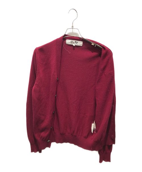 PLAY COMME des GARCONS（プレイコムデギャルソン）PLAY COMME des GARCONS (プレイ コムデギャルソン) ダブルハートワッペンVネックウールニットカーディガン　AZ-N058 ボルドー サイズ:Sの古着・服飾アイテム