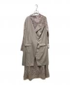 callarusカラス）の古着「スタンドカラージャケットドッキングデザインレースワンピースドレス　6343319」｜グレージュ