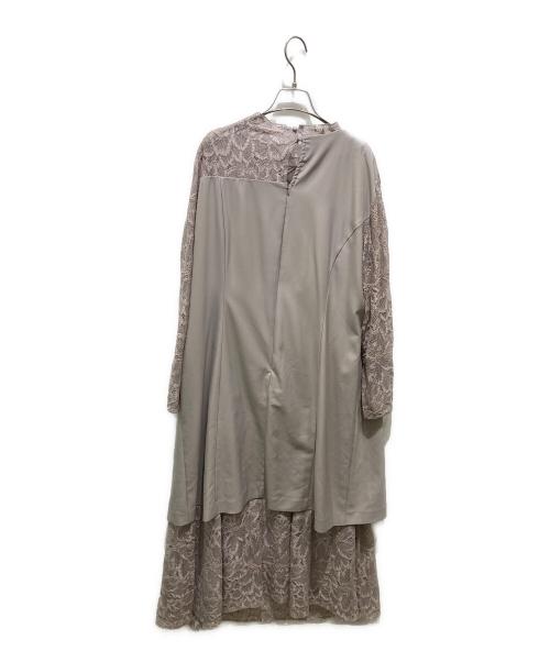callarus（カラス）callarus (カラス) スタンドカラージャケットドッキングデザインレースワンピースドレス　6343319 グレージュ サイズ:4Lの古着・服飾アイテム