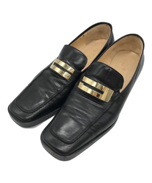GUCCI（グッチ）GUCCI (グッチ) Gロゴスクエアトゥヒールローファー　100 0452 ブラック サイズ:9の古着・服飾アイテム