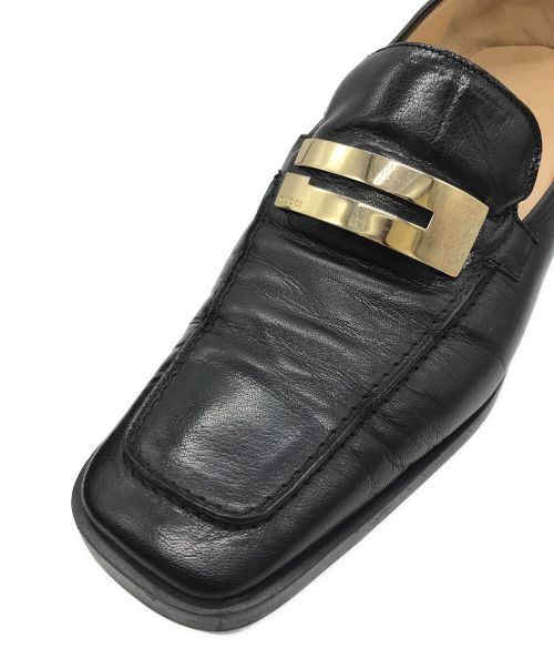 GUCCI（グッチ）GUCCI (グッチ) Gロゴスクエアトゥヒールローファー　100 0452 ブラック サイズ:9の古着・服飾アイテム