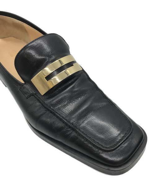 GUCCI（グッチ）GUCCI (グッチ) Gロゴスクエアトゥヒールローファー　100 0452 ブラック サイズ:9の古着・服飾アイテム