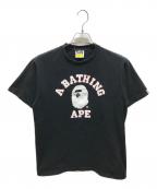 A BATHING APEアベイシングエイプ）の古着「エイプヘッドプリントラインストーンTシャツ　001teg301065x　シングルステッチ 90’S」｜ブラック