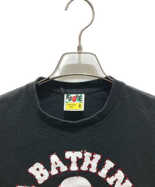 A BATHING APE（アベイシングエイプ）A BATHING APE (アベイシングエイプ) エイプヘッドプリントラインストーンTシャツ　001teg301065x　シングルステッチ 90’S ブラック サイズ:Mの古着・服飾アイテム