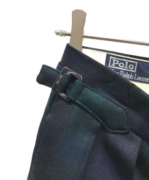 POLO RALPH LAUREN（ポロ・ラルフローレン）POLO RALPH LAUREN (ポロ・ラルフローレン) ウールタックチェックパンツ　ya-0016　 ブラックウォッチ ネイビー サイズ:73の古着・服飾アイテム