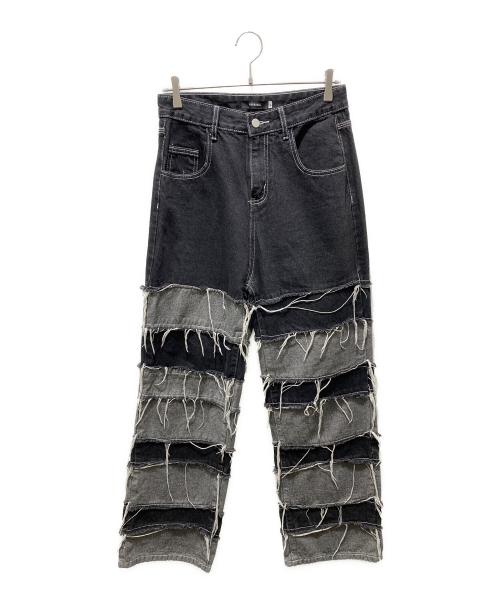 NOVESSEL（ノベセル）novessel (ノベセル) ボーダーラインダメージ加工ワイドデニムパンツ ブラック サイズ:Mの古着・服飾アイテム