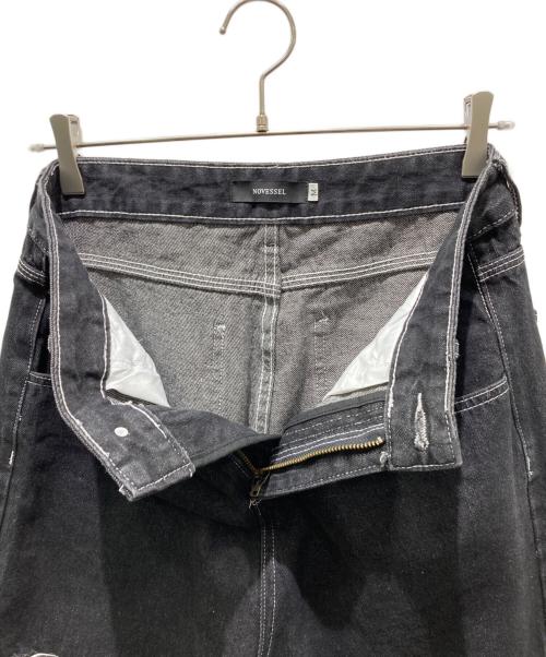 NOVESSEL（ノベセル）novessel (ノベセル) ボーダーラインダメージ加工ワイドデニムパンツ ブラック サイズ:Mの古着・服飾アイテム