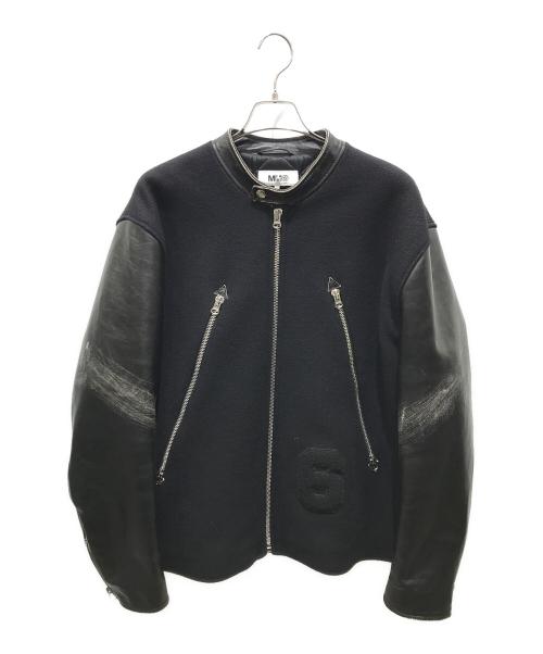 MM6 Maison Margiela（エムエムシックスメゾンマルジェラ）MM6 Maison Margiela (エムエムシックス メゾンマルジェラ) ハの字 5-ZIP LEATHER JACKET　S62AN0079　22AW イタリア製 ブラック サイズ:Lの古着・服飾アイテム