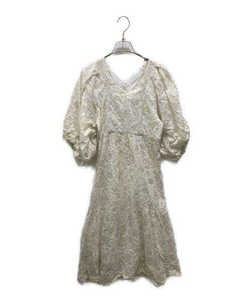 ne quittez pas（ヌキテパ）ne quittez pas (ヌキテパ) Cotton Voile Foil Flower Print Volume Sleeve Dress　010431GL2 アイボリー サイズ:記載無しの為実寸参照の古着・服飾アイテム