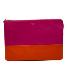 CELINE（セリーヌ）の古着「バイカラークラッチバッグ　S-ZP-0191」｜ピンク×オレンジ