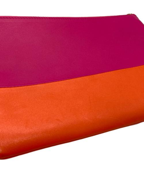 CELINE（セリーヌ）CELINE (セリーヌ) バイカラークラッチバッグ　S-ZP-0191 ピンク×オレンジの古着・服飾アイテム