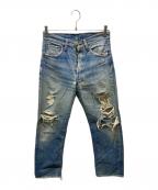 LEVI'Sリーバイス）の古着「66前期デニムパンツ　ボタン裏6 ポケットシングルステッチ スモールE 75年製」｜インディゴ