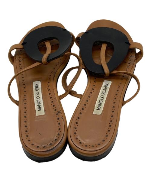 Manolo Blahnik（マノロブラニク）Manolo Blahnik (マノロブラニク) レザーフラットサンダル ブラウン サイズ:38 1/2の古着・服飾アイテム