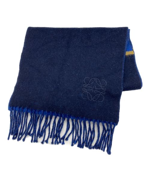 LOEWE（ロエベ）LOEWE (ロエベ) ウールフリンジマフラー ブルーの古着・服飾アイテム