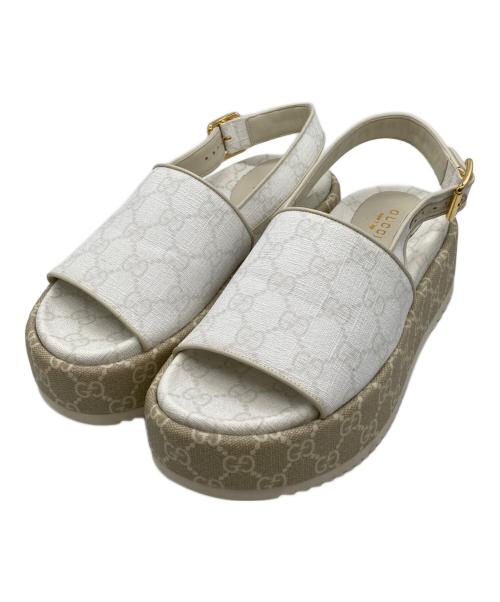 GUCCI（グッチ）GUCCI (グッチ) キャンバス×レザー サンダ　GGプラットフォーム　701153 ベージュ サイズ:35 1/2の古着・服飾アイテム