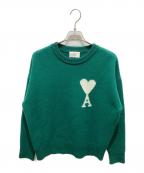 AMI Alexandre Mattiussiアミアレクサンドルマテュッシ）の古着「ハートロゴクルーネックウールニット」｜グリーン