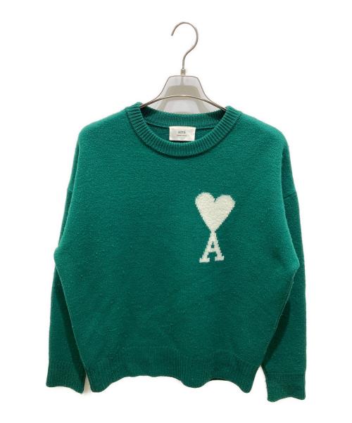 AMI Alexandre Mattiussi（アミアレクサンドルマテュッシ）AMI Alexandre Mattiussi (アミアレクサンドルマテュッシ) ハートロゴクルーネックウールニット グリーン サイズ:Mの古着・服飾アイテム