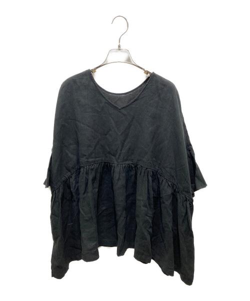 journal standard luxe（ジャーナルスタンダード ラックス）journal standard luxe (ジャーナルスタンダード リュクス) 60リネン ギャザープルシャツ　23050440202120 ブラック サイズ:記載無しの為実寸参照の古着・服飾アイテム