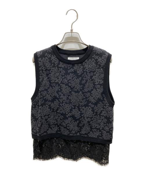 Ameri（アメリ）Ameri (アメリ) LACE COMBINE JACQUARD KNIT ブラック サイズ:Fの古着・服飾アイテム