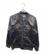 stussyステューシー）の古着「Satin Palm Souvenir Jacket」｜ブラック