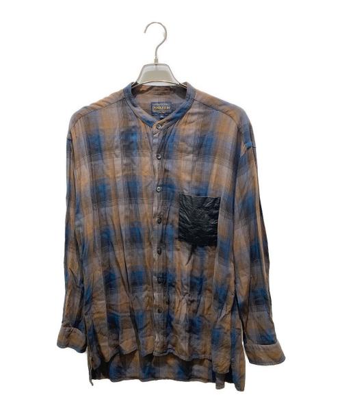 PENDLETON（ペンドルトン）PENDLETON (ペンドルトン) レザーポケットノーカラーシャツ ブラウン サイズ:Lの古着・服飾アイテム