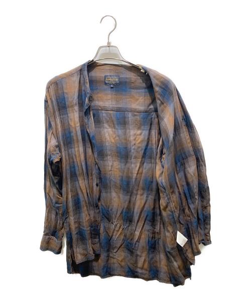 PENDLETON（ペンドルトン）PENDLETON (ペンドルトン) レザーポケットノーカラーシャツ ブラウン サイズ:Lの古着・服飾アイテム