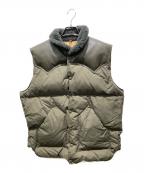 RockyMountainFeatherBedロッキーマウンテンフェザーベッド）の古着「ダウンベスト　襟ボアレザーヨークナイロンダウンベスト」｜オリーブ