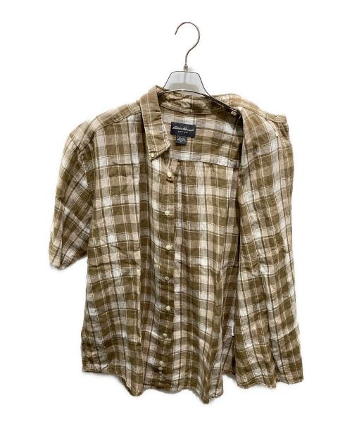 Eddie Bauer（エディーバウアー）Eddie Bauer (エディーバウアー) リネンチェックBDシャツ オリーブ サイズ:XLの古着・服飾アイテム