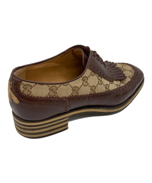 GUCCI（グッチ）GUCCI (グッチ) GGキャンバス切替フリンジヒールシューズ ブラウン サイズ: 6 1/2の古着・服飾アイテム