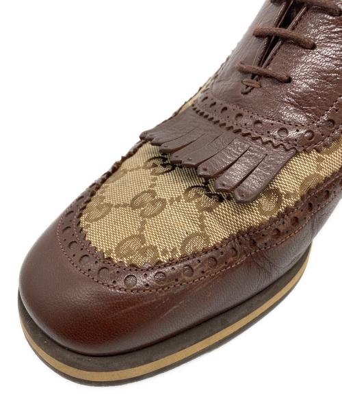 GUCCI（グッチ）GUCCI (グッチ) GGキャンバス切替フリンジヒールシューズ ブラウン サイズ: 6 1/2の古着・服飾アイテム