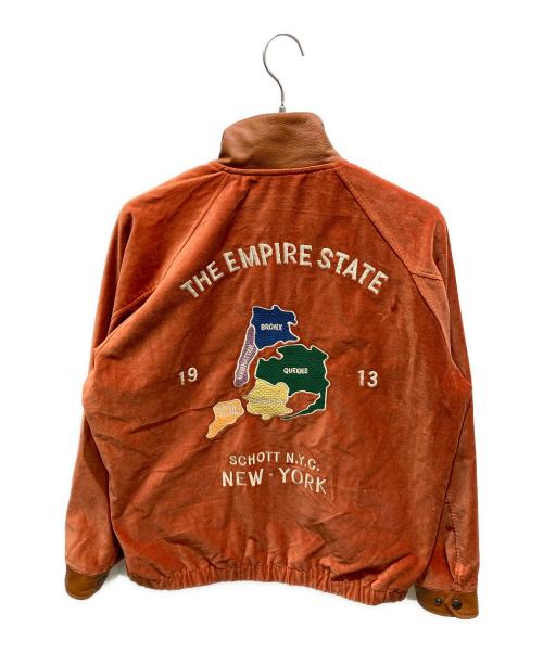 Schott（ショット）Schott (ショット) LEATHER COMBI SOUVENIR JACKET　レザーコンビ スーベニアジャケット  オレンジ サイズ:Mの古着・服飾アイテム