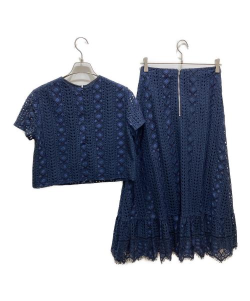 Mila Owen（ミラオーウェン）Mila Owen (ミラオーウェン) 短丈レースSETUPTOP ネイビー サイズ:Fの古着・服飾アイテム