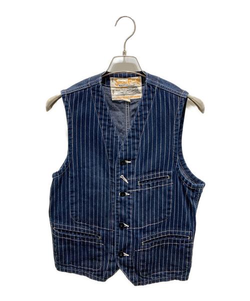 SUGAR CANE（シュガーケーン）SUGAR CANE (シュガーケーン) STRIPE WORK VEST ブルー サイズ:38の古着・服飾アイテム