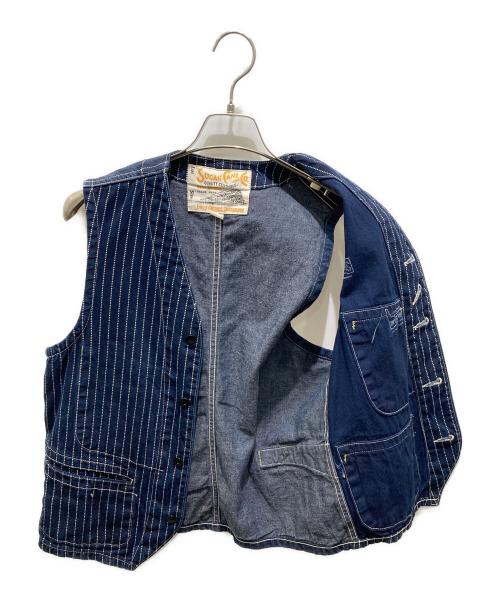 SUGAR CANE（シュガーケーン）SUGAR CANE (シュガーケーン) STRIPE WORK VEST ブルー サイズ:38の古着・服飾アイテム