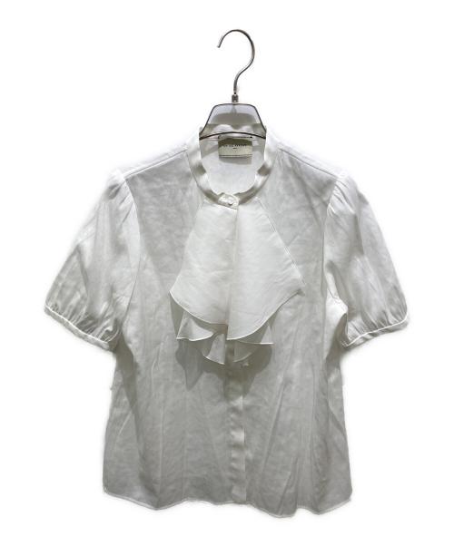 UNITED ARROWS（ユナイテッドアローズ）UNITED ARROWS (ユナイテッドアローズ) フロントフリル ショートスリーブ ブラウス ホワイト サイズ:記載無しの為実寸参照の古着・服飾アイテム