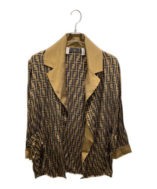 FENDI（フェンディ）FENDI (フェンディ) ズッカ柄ボタンレスジャケット ブラウン サイズ:記載無しの為実寸参照の古着・服飾アイテム