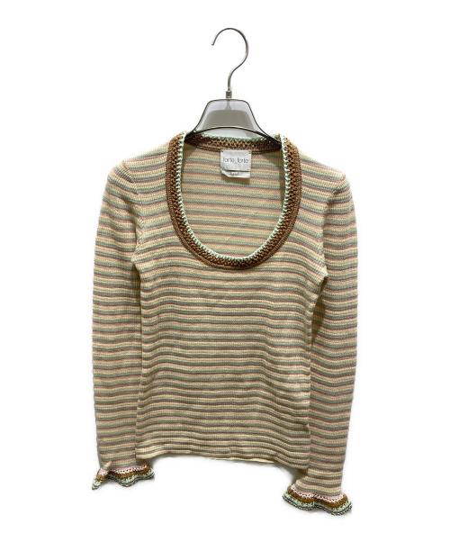 forte forte（フォルテ・フォルテ）forte forte (フォルテ・フォルテ) Uネックボーダーニット ベージュの古着・服飾アイテム