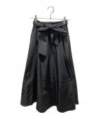 Mila Owenミラオーウェン）の古着「リボンベルト付ウエストゴムギャザースカート」｜ブラック