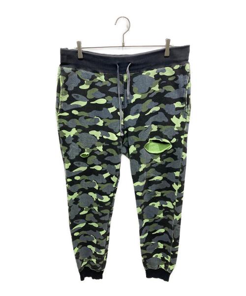 A BATHING APE（ア ベイシング エイプ）A BATHING APE (ア ベイシング エイプ) Neon 1st Camo Sweatpants Green/Black Green/Black サイズ:Lの古着・服飾アイテム