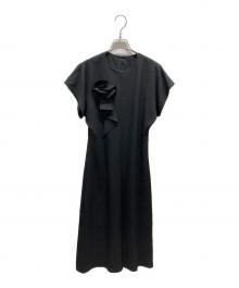 Mila Owen（ミラオーウェン）の古着「共地コサージュ付きナローフレア柄ワンピ」｜ブラック