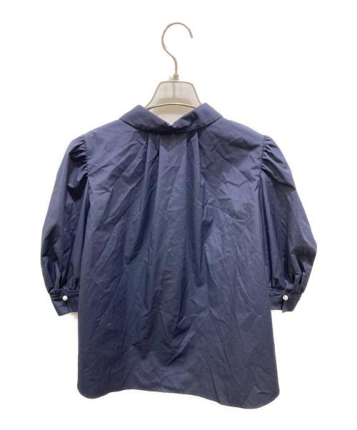 NOLLEY'S（ノーリーズ）NOLLEY'S (ノーリース) パールパフスリーブブラウス ネイビー サイズ:38の古着・服飾アイテム
