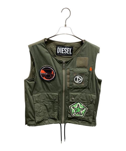 DIESEL（ディーゼル）DIESEL (ディーゼル) キルティングパッチワークベスト グリーン サイズ:XSの古着・服飾アイテム