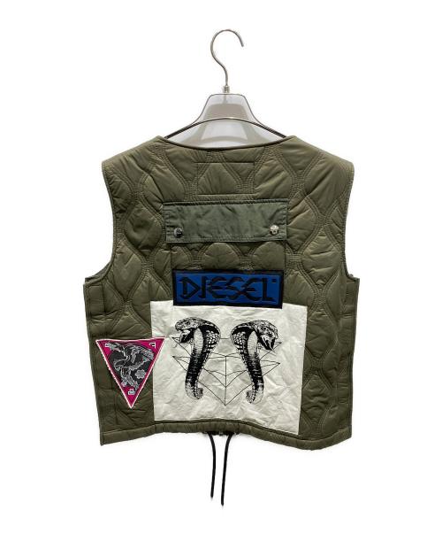 DIESEL（ディーゼル）DIESEL (ディーゼル) キルティングパッチワークベスト グリーン サイズ:XSの古着・服飾アイテム