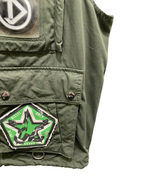 DIESEL（ディーゼル）DIESEL (ディーゼル) キルティングパッチワークベスト グリーン サイズ:XSの古着・服飾アイテム
