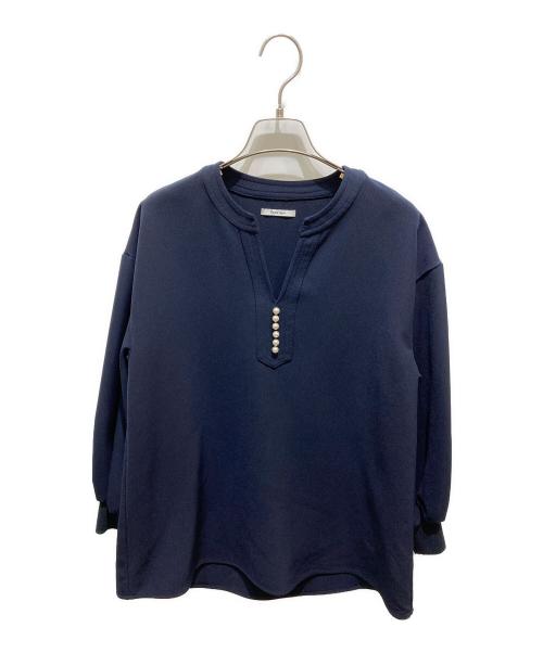 Emma Taylor（エマテイラー）Emma Taylor (エマテイラー) パール釦キーネックロングスリーブブラウス ネイビー サイズ:FREEの古着・服飾アイテム